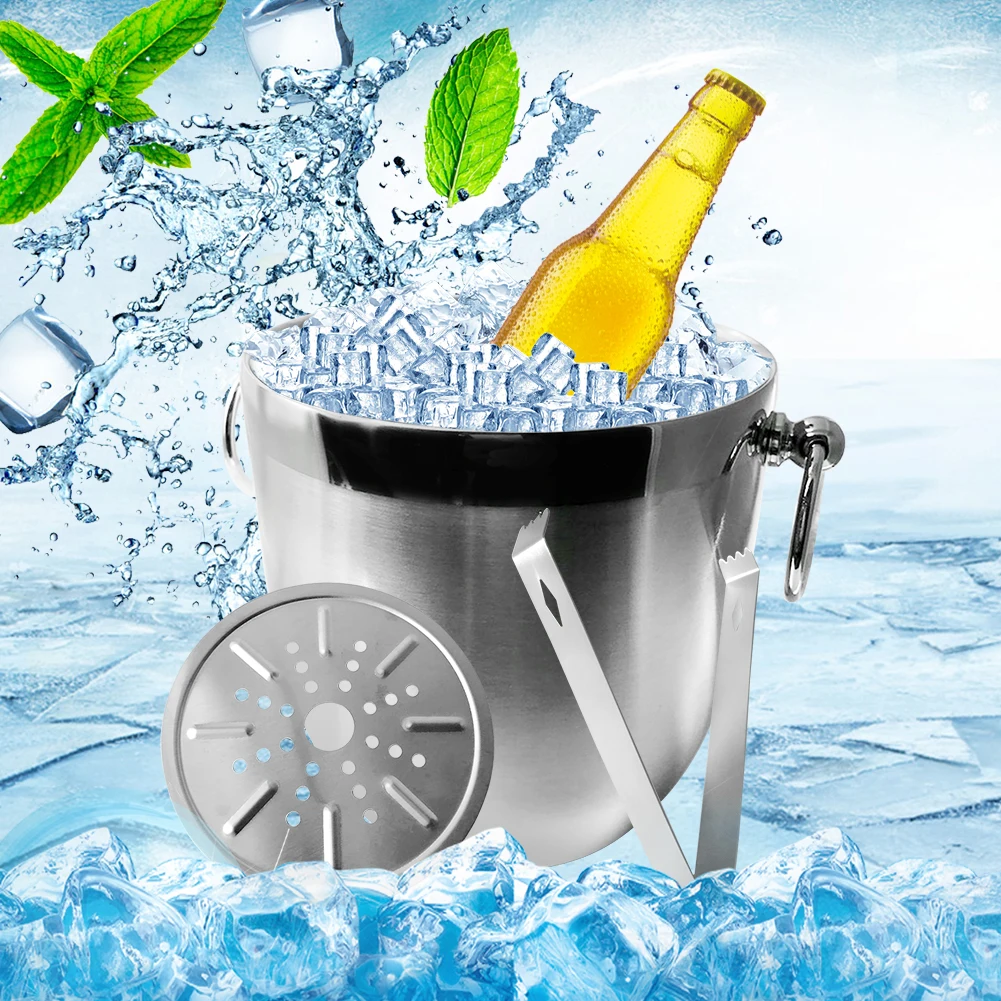 Beer Container Double Walled Ice Bucket Bar Strainer Wine With Tong Lid Stainless Steel Party Insulated Frozen Drinks Cooler
Beer Container Double Walled Ice Bucket Bar Strainer Wine With Tong Lid Stainless Steel Party Insulated Frozen Drinks Cooler