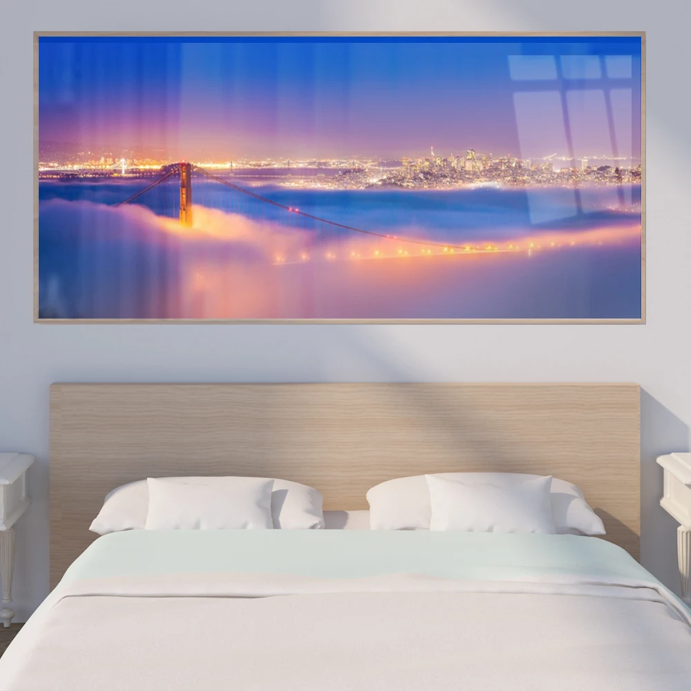 Modern landscape oil painting misty city cloud sea sling bridge art painting living room corridor bar home decoration mural 
Modern landscape oil painting misty city cloud sea sling bridge art painting living room corridor bar home decoration mural