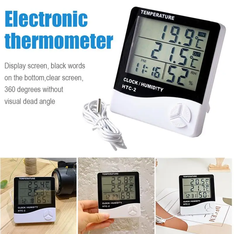HTC-2 LCD Electronic Digital Temperature Humidity Meter Indoor Outdoor Thermometer Hygrometer Weather Station Clock
HTC-2 LCD Electronic Digital Temperature Humidity Meter Indoor Outdoor Thermometer Hygrometer Weather Station Clock