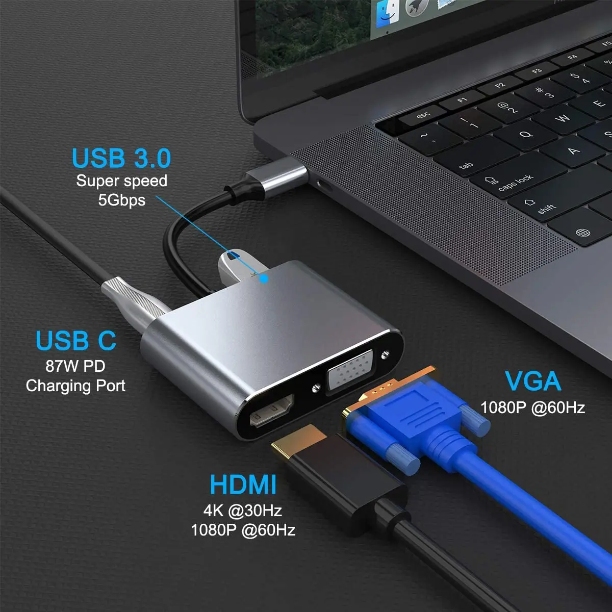 USB C to VGA HDMI Adapter AUX Hub USB 3.0 OTG Charging Power PD100W Port Compatible for MacBook Pro Air/Dell XPS Nintendo Switch 
USB C to VGA HDMI Adapter AUX Hub USB 3.0 OTG Charging Power PD100W Port Compatible for MacBook Pro Air/Dell XPS Nintendo Switch