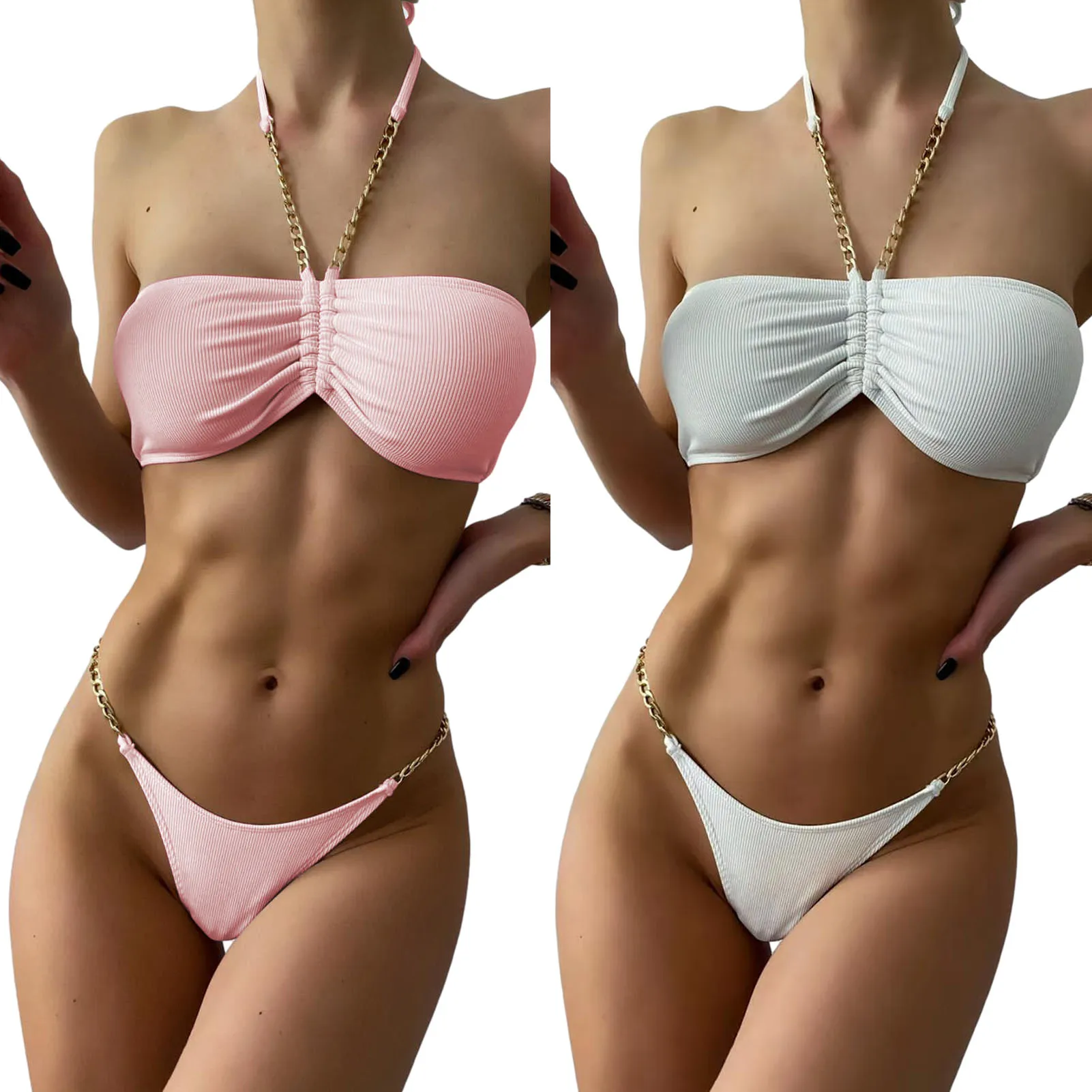 Women Female Sexy Solid Push Up Padded Chain Halter Bikini Set Two Piece Swimsuit Low Waist Bather Bathing Suit
Women Female Sexy Solid Push Up Padded Chain Halter Bikini Set Two Piece Swimsuit Low Waist Bather Bathing Suit