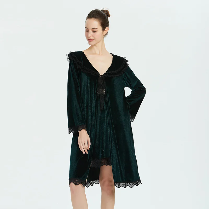 QUBILAH Pajamas spring and autumn gold velvet V-neck sling nightdress lace nightgown palace style two-piece Sexy woman nightie
QUBILAH Pajamas spring and autumn gold velvet V-neck sling nightdress lace nightgown palace style two-piece Sexy woman nightie