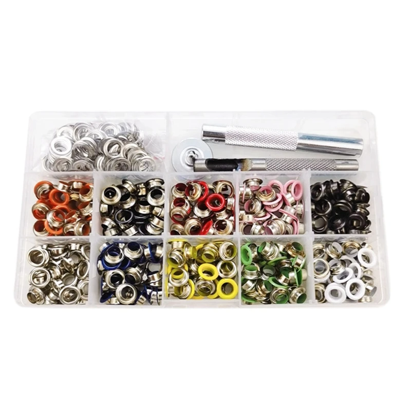400Pc 6Mm 10 Colors Metal Eyelets Prong Snap Button Grommets Fasteners Kit for DIY Clothing Shoes Bag Leather Crafts Box
400Pc 6Mm 10 Colors Metal Eyelets Prong Snap Button Grommets Fasteners Kit for DIY Clothing Shoes Bag Leather Crafts Box