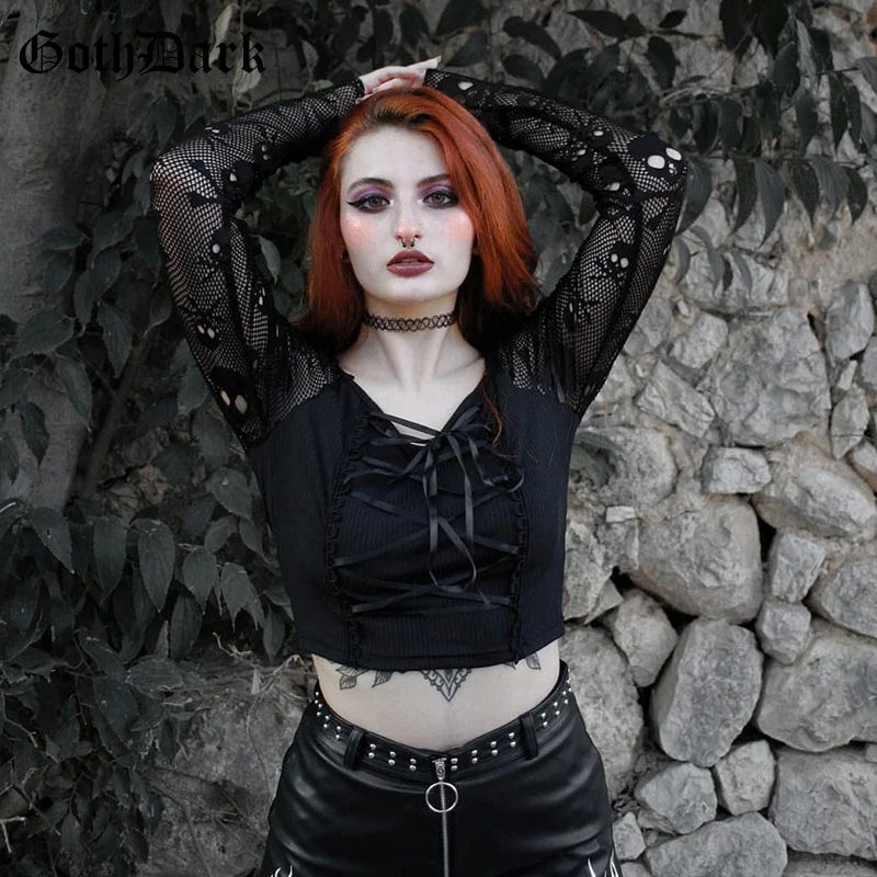Goth Dark Mall Gothic Mesh Women Autumn T-shirts Grunge Skull Cut Out Bodycon Crop Tops Punk Long Sleeve Black Sexy Alt Clothes
Goth Dark Mall Gothic Mesh Women Autumn T-shirts Grunge Skull Cut Out Bodycon Crop Tops Punk Long Sleeve Black Sexy Alt Clothes