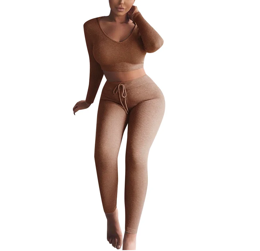 Sexy V Neck Knitted Tracksuit Two Piece Set Autumn Winter Long Sleeves Crop Tops And Long Tight Pants 2 Piece Outfits For Women
Sexy V Neck Knitted Tracksuit Two Piece Set Autumn Winter Long Sleeves Crop Tops And Long Tight Pants 2 Piece Outfits For Women