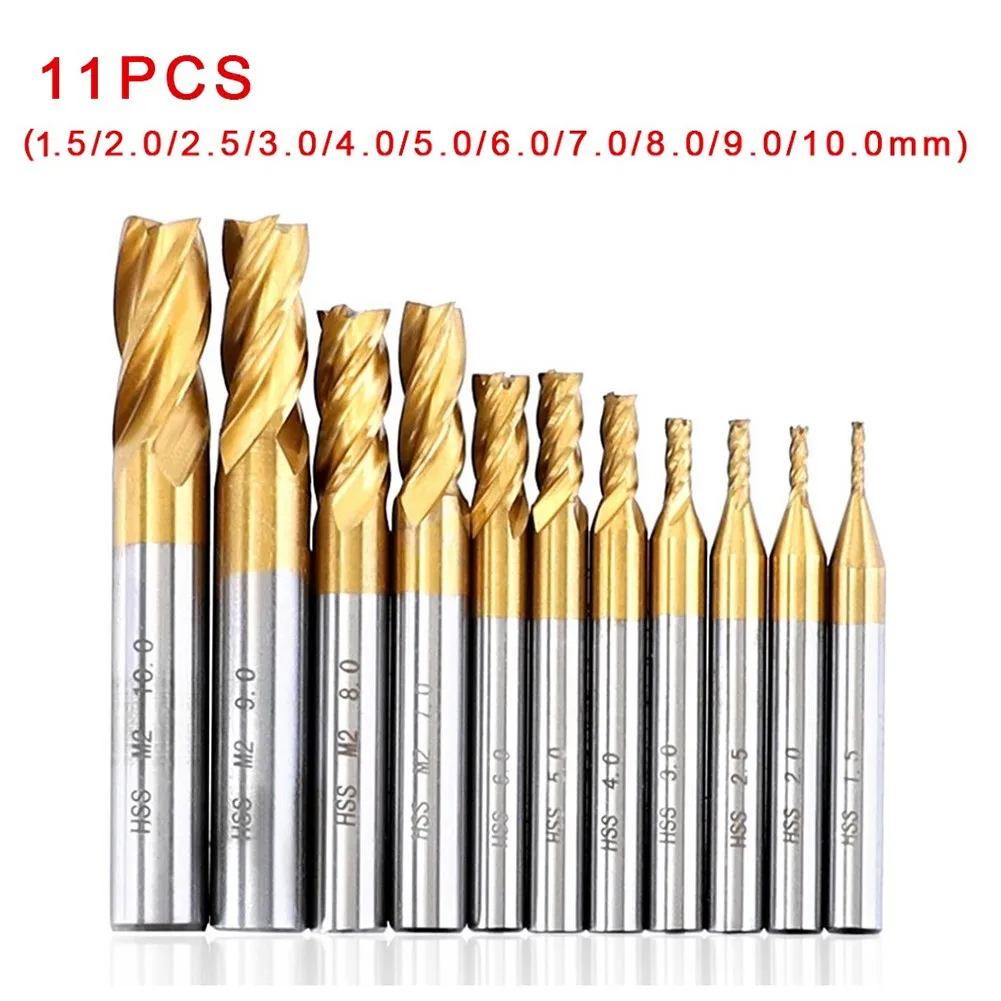 CNC Router Bit 11pcs Milling Cutters 4-Flute Titanium HSS End Mill Set 1.5-10mm HRC 63-66 Hardness Engraving Machine Woodwork
CNC Router Bit 11pcs Milling Cutters 4-Flute Titanium HSS End Mill Set 1.5-10mm HRC 63-66 Hardness Engraving Machine Woodwork