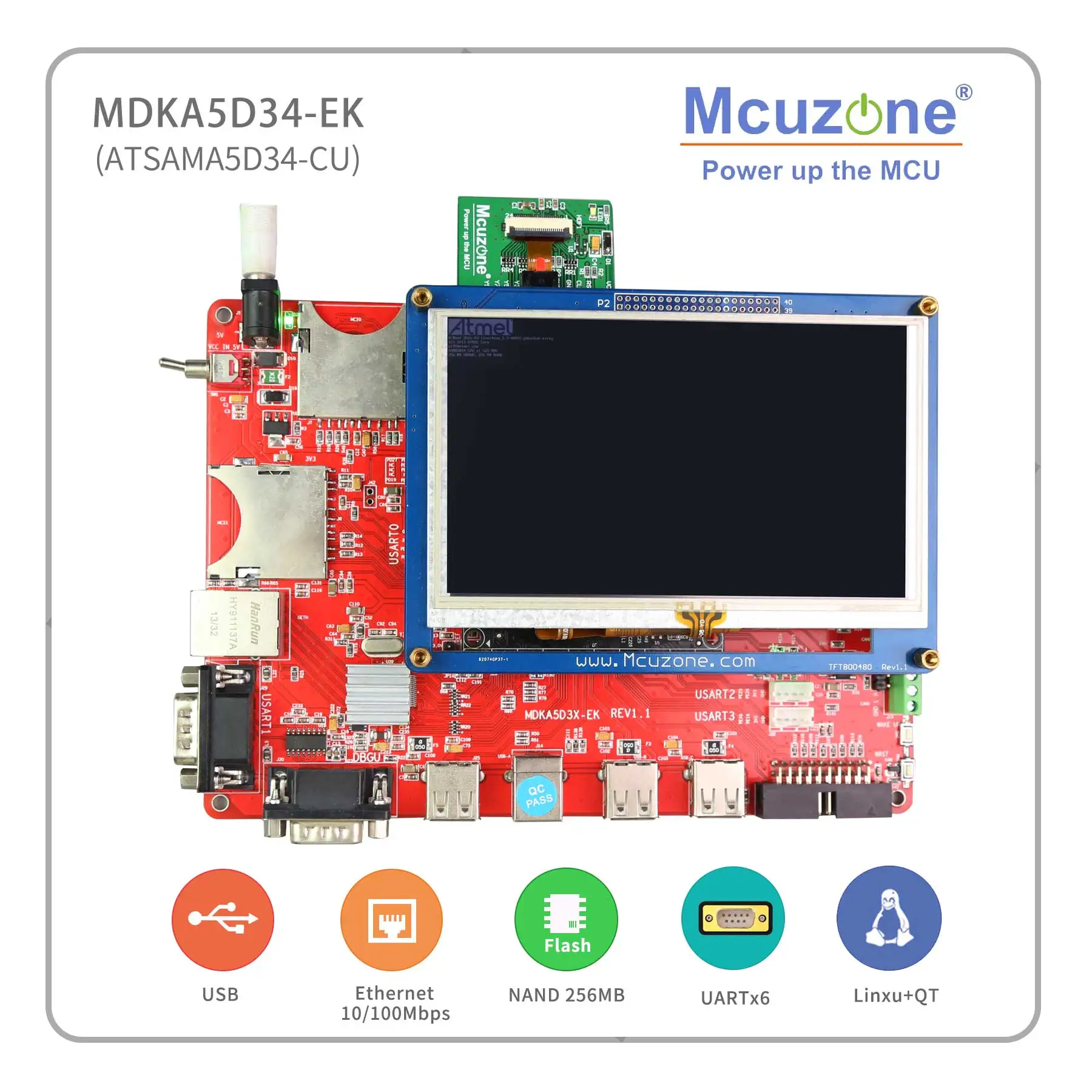 ATSAMA5D34 MDKA5D34-EK, 536MHz Cortex-A5 CPU, 256MB DDR2, 256MB NAND,HS USB, ISI(OV2640), Linux 4,9
ATSAMA5D34 MDKA5D34-EK, 536MHz Cortex-A5 CPU, 256MB DDR2, 256MB NAND,HS USB, ISI(OV2640), Linux 4,9