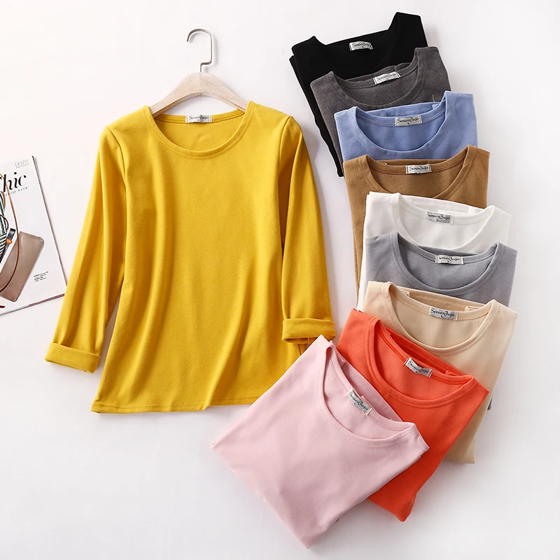 2020 Spring Women's T Shirts Fashion Solid color Women Long Sleeve T-Shirts O-Neck Streetwear Pullovers Top Autumn Winter Tees
2020 Spring Women's T Shirts Fashion Solid color Women Long Sleeve T-Shirts O-Neck Streetwear Pullovers Top Autumn Winter Tees