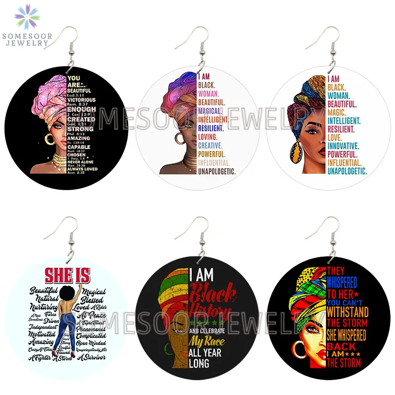 SOMESOOR Praise Black Woman African Wooden Drop Earrings Beautiful Magical Powerful Melanin Both Sides Printed For Women Gifts
SOMESOOR Praise Black Woman African Wooden Drop Earrings Beautiful Magical Powerful Melanin Both Sides Printed For Women Gifts