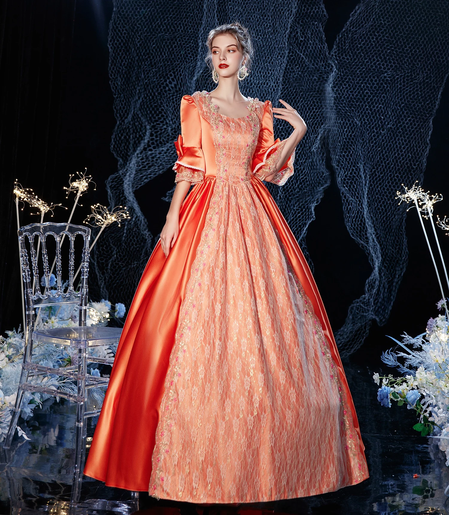 

18th Royal Orange Victorian Retro Baroque Clothing Renaissance Vintage Inspired Rococo Marie Antoinette Costume Prom Dress
