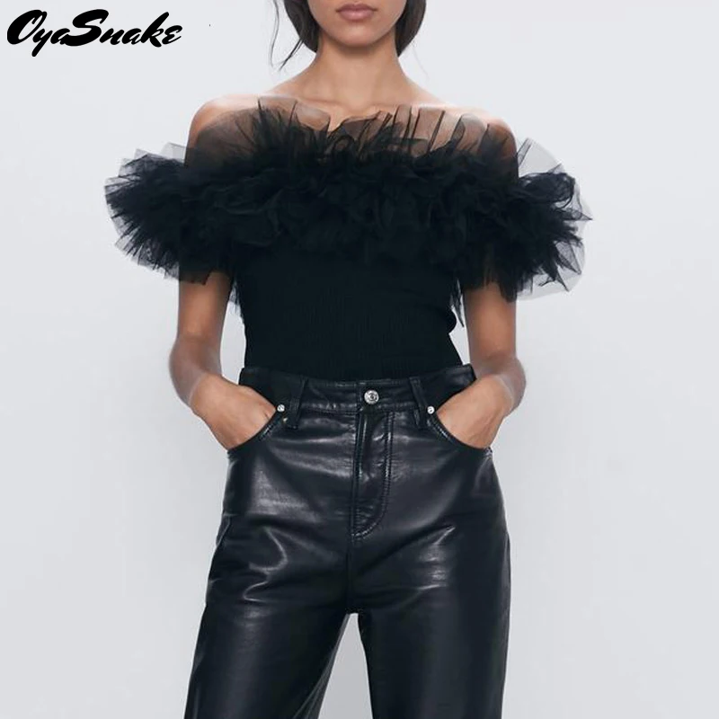 Oyasnake Sexy Lady Playsuits Women Solid Strapless Off Shoulder Cascading Gauze Mesh Patchwork Bodysuits Slim Skinny Jumpsuits
Oyasnake Sexy Lady Playsuits Women Solid Strapless Off Shoulder Cascading Gauze Mesh Patchwork Bodysuits Slim Skinny Jumpsuits