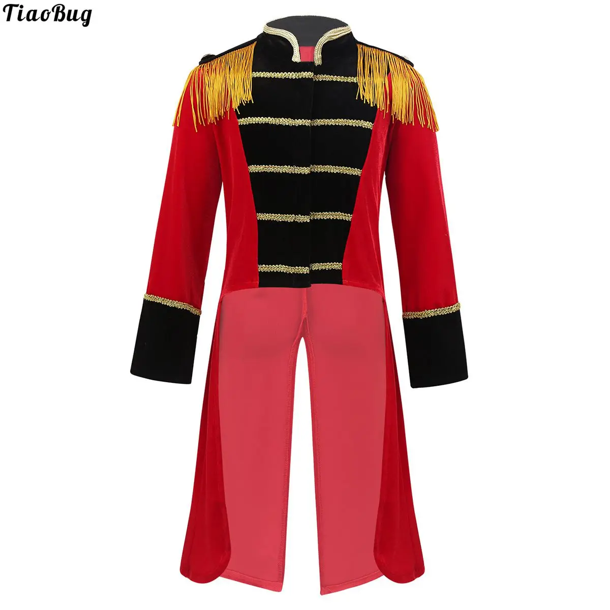 

Kids Boys Circus Ringmaster Halloween Cosplay Party Costume Long Sleeves Stand Collar Fringes Gold Trimmings Tailcoat Jacket
