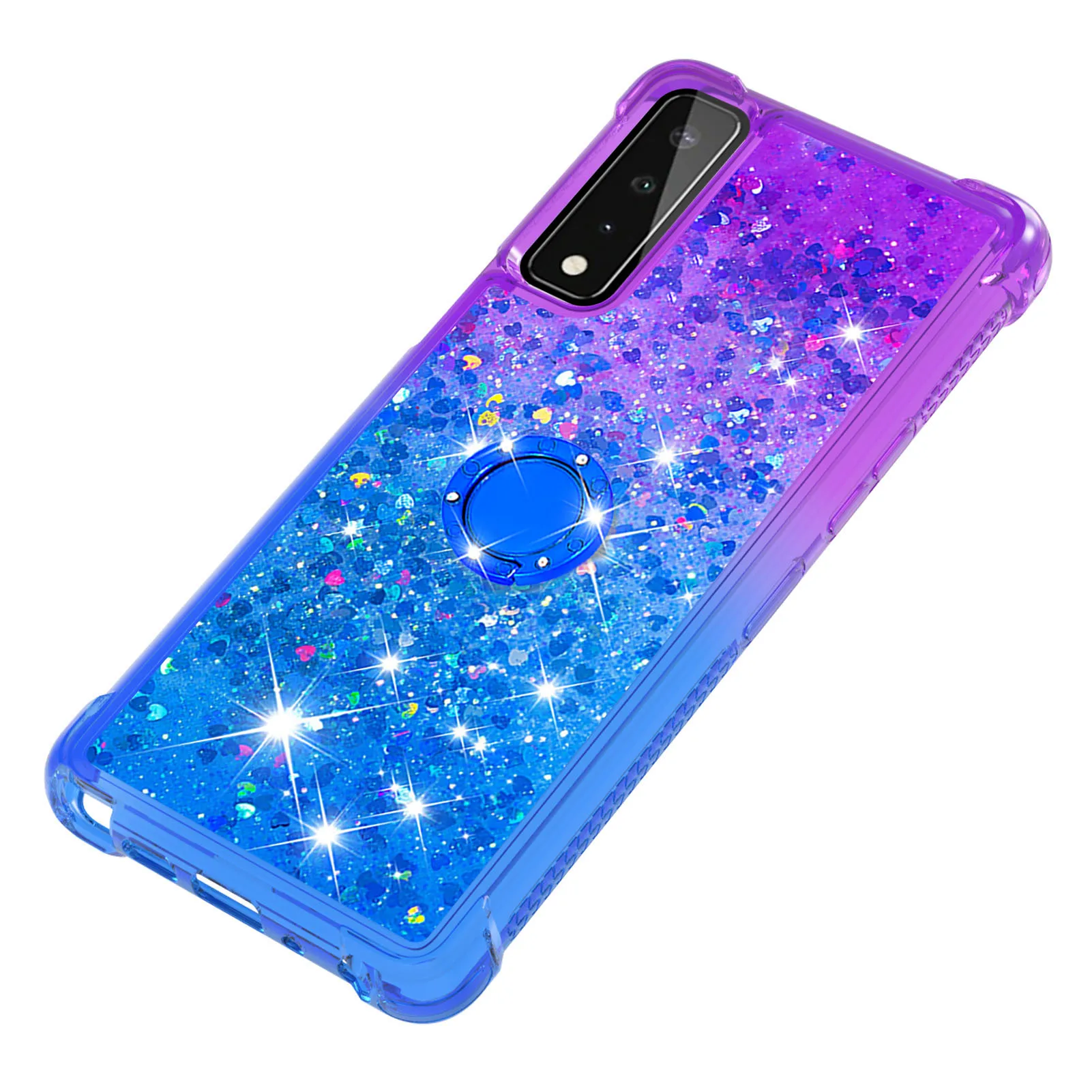 Glitter Bling Quicksand Phone Case for LG Velvet Stylo 7 K51 K31 W10 W30 K40 K12 Plus Gradient Back Cover Ring Holder Stand Etui