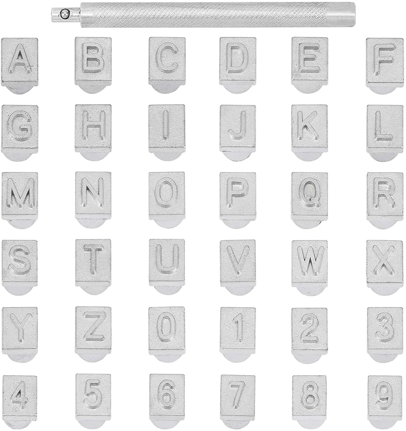 36 Pcs 6.5mm Stainless Steel Leathercraft Metal A to Z Letter 0-9 Number Stamps Punch Set Tool with 1pc Handle for Leather Craft
36 Pcs 6.5mm Stainless Steel Leathercraft Metal A to Z Letter 0-9 Number Stamps Punch Set Tool with 1pc Handle for Leather Craft