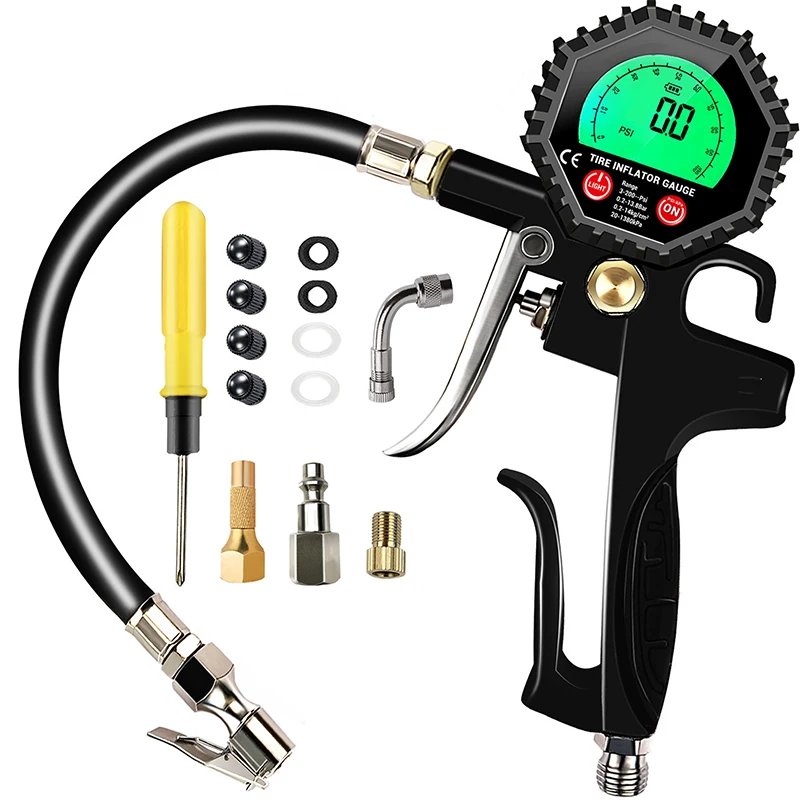 Digital Tire Preassure Gauge Inflator,250 PSI Tire Inflator Air Chuck Compressor Accessories manometer for Car Bike Rv Truck
Digital Tire Preassure Gauge Inflator,250 PSI Tire Inflator Air Chuck Compressor Accessories manometer for Car Bike Rv Truck