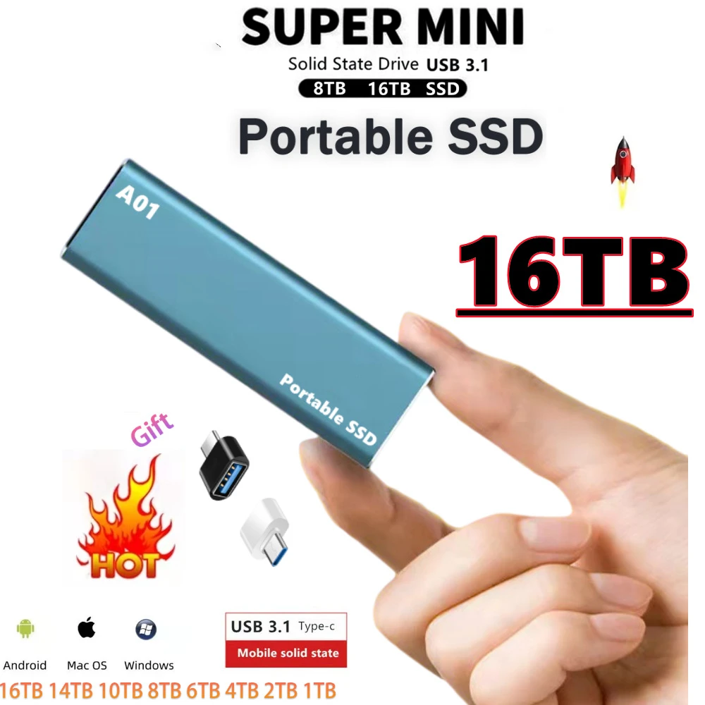 SSD High Speed Mobile Solid State Drive 16T 8T 4T 2T 1T Storage Device Computer Portable USB 3.1 Mobile Hard Drives Solid State
SSD High Speed Mobile Solid State Drive 16T 8T 4T 2T 1T Storage Device Computer Portable USB 3.1 Mobile Hard Drives Solid State