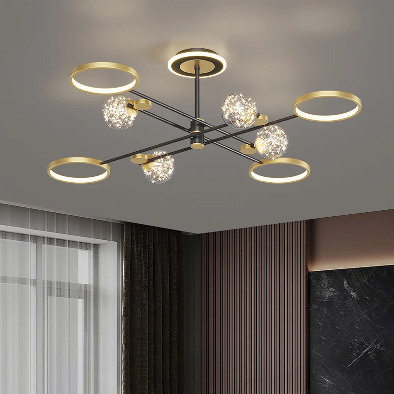 

Nordic Luxury LED Chandelier for Living Room Modern Atmospheric Golden Gypsophila Ring Restaurant Master Bedroom Banquet Lamp