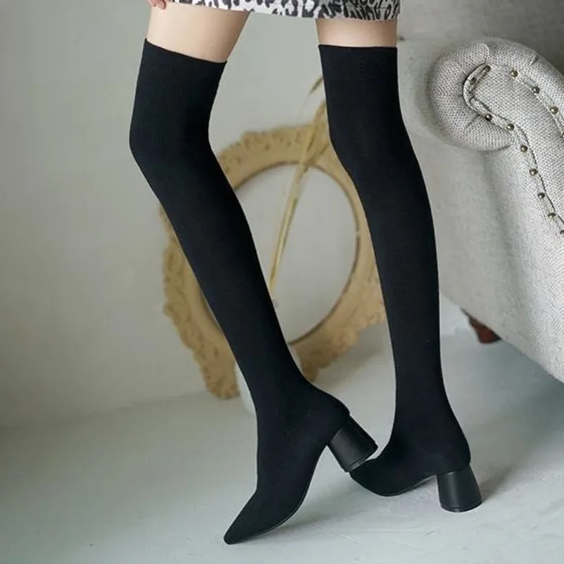Осень 2020, сапоги, новинка, женские вязаные шерстяные эластичные сапоги-носки, Сапоги выше колена с острым носком на среднем каблуке и толсто... 
Осень 2020, сапоги, новинка, женские вязаные шерстяные эластичные сапоги-носки, Сапоги выше колена с острым носком на среднем каблуке и толсто...