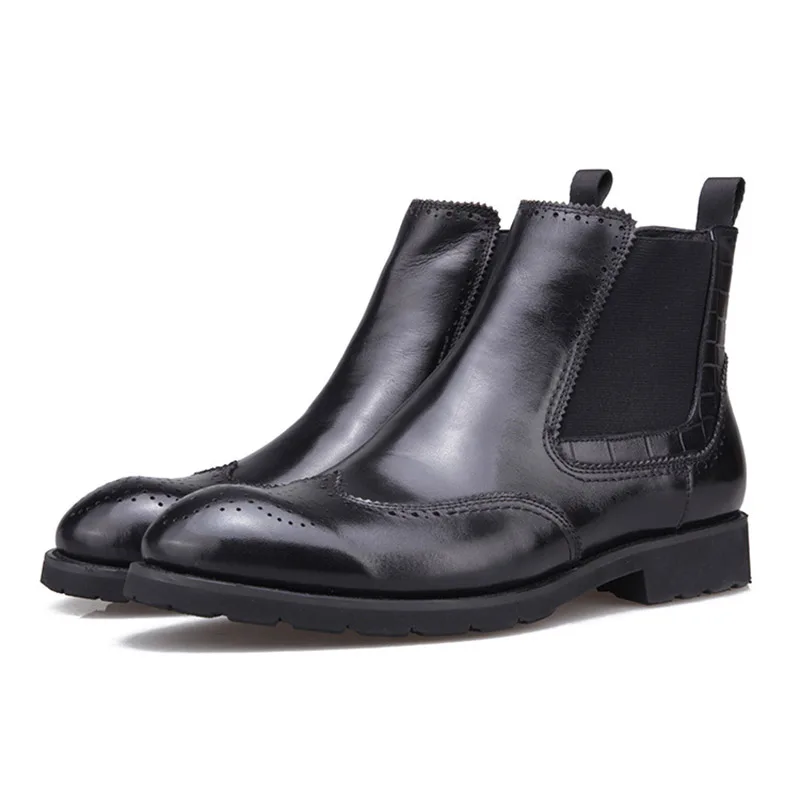 Handmade Men Ankle Boots Genuine Leather Mens Chelsea Boots Bullock Carved Boots Black High Top Dress Wedding Shoes for Men H4
Handmade Men Ankle Boots Genuine Leather Mens Chelsea Boots Bullock Carved Boots Black High Top Dress Wedding Shoes for Men H4