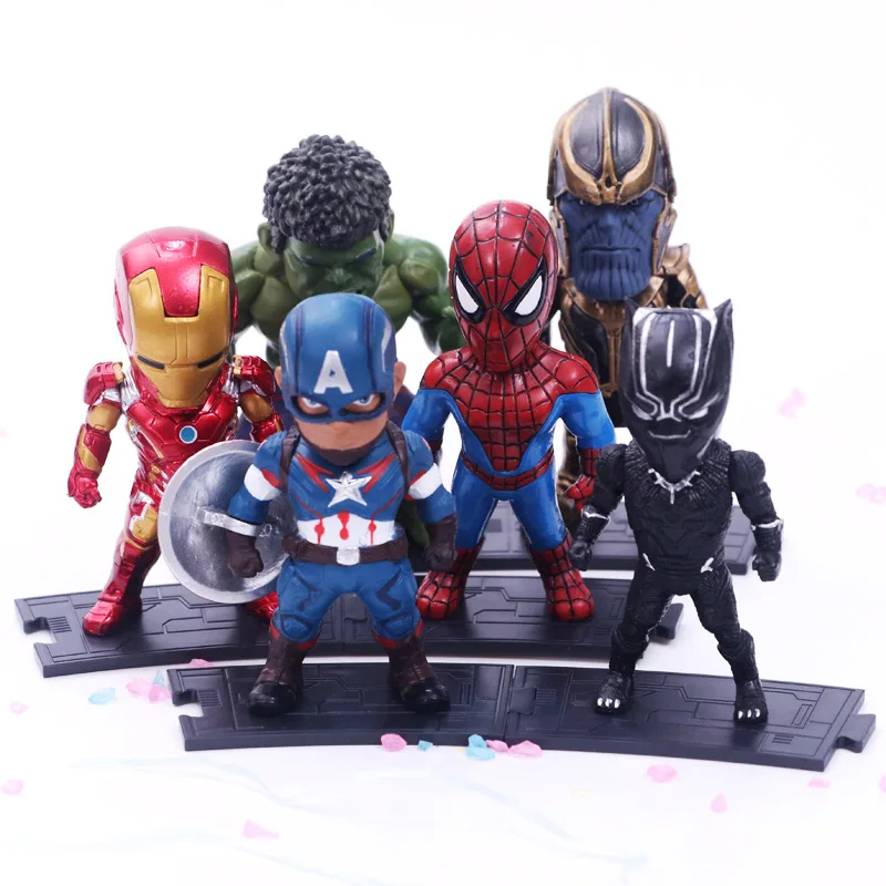 

6pcs/set Marvel Avengers Black Panther Thanos Ironman Spiderman Captain American Hulk Figure Model Toys