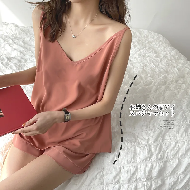 Satin Strap&Shorts Pajamas Sets Sexy Solid V-neck Sleepwear Simple Vest Pyjamas Summer 2PCS Female Nightwear Bottomed Loungewear
Satin Strap&Shorts Pajamas Sets Sexy Solid V-neck Sleepwear Simple Vest Pyjamas Summer 2PCS Female Nightwear Bottomed Loungewear