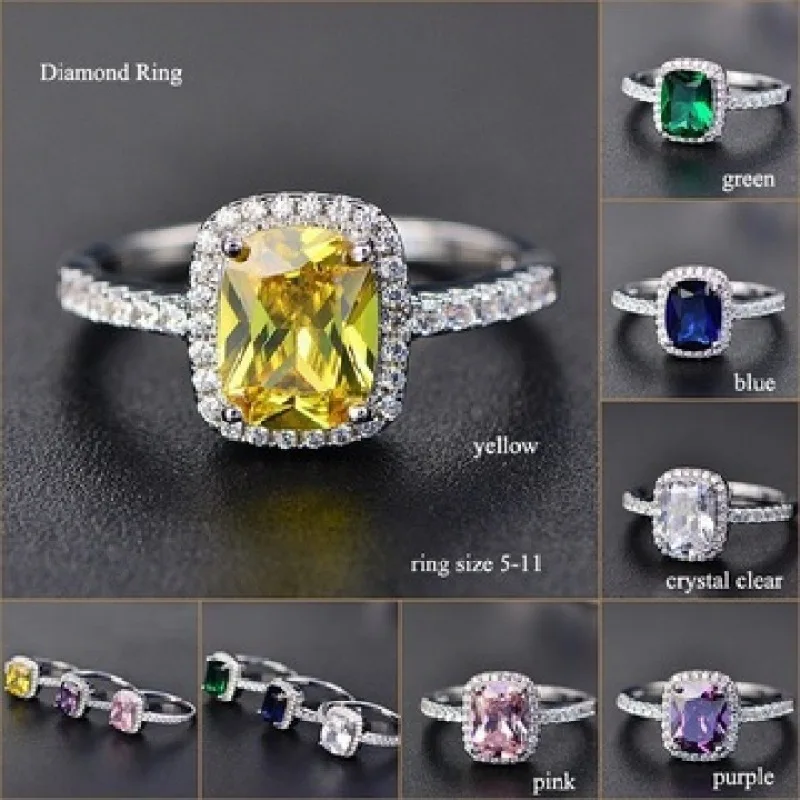 Moissan Diamond Ring Bride Princess Square Colored Gemstone Large Zircon Ring Wedding Engagement Strange Ring Jewelry
Moissan Diamond Ring Bride Princess Square Colored Gemstone Large Zircon Ring Wedding Engagement Strange Ring Jewelry