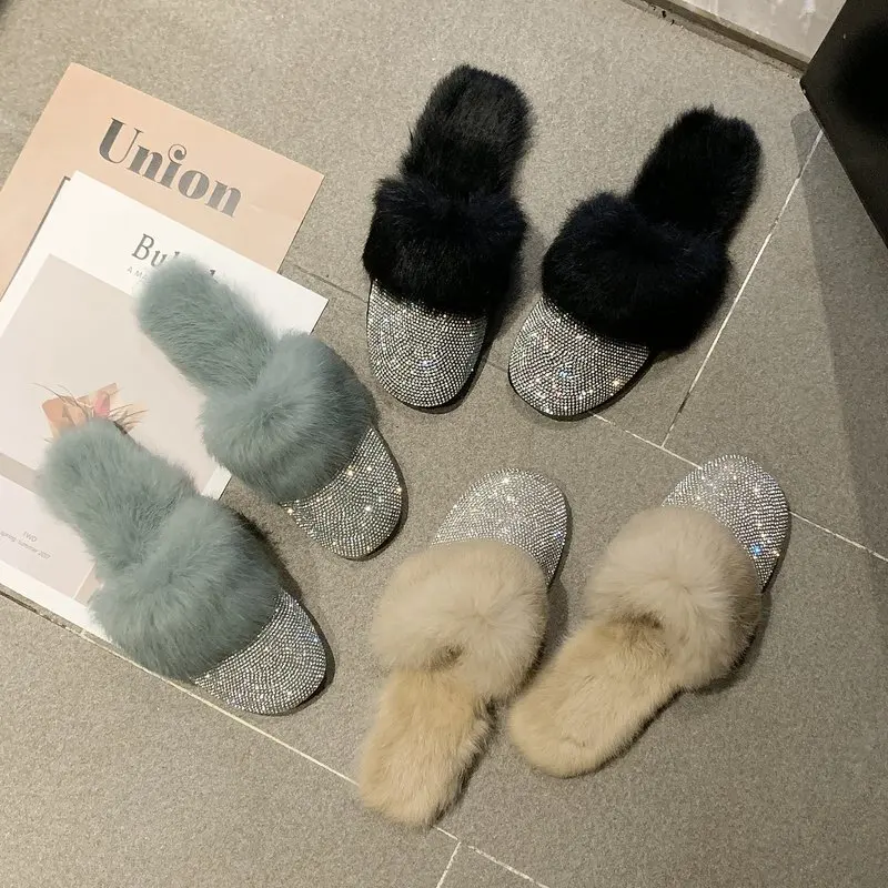Big Size Women Slippers Ladies Round Toe Designer Shoes Luxury 2021 Rhinestone Fur Crystal Slippers Diamond Mules Flats Shoes
Big Size Women Slippers Ladies Round Toe Designer Shoes Luxury 2021 Rhinestone Fur Crystal Slippers Diamond Mules Flats Shoes