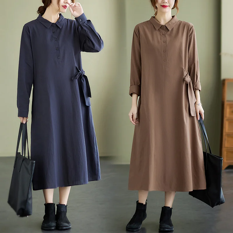 Cotton Linen Solid Color Dress 2021 New Large Size Women's Clothing for Plump Girls Long Sleeve Lace-up Loose Long Jum
Cotton Linen Solid Color Dress 2021 New Large Size Women's Clothing for Plump Girls Long Sleeve Lace-up Loose Long Jum