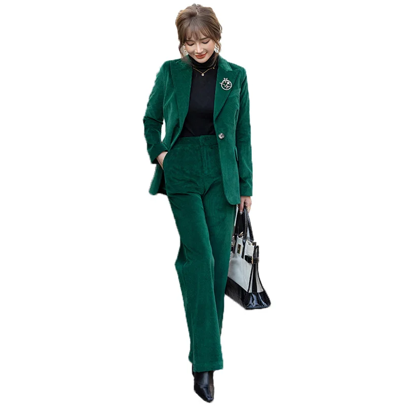 2021 Autumn And Winter New Corduroy Blazer Dark Green Two-piece Suit Women Fashion Profession Office Work Wear Pants Suits GH980
2021 Autumn And Winter New Corduroy Blazer Dark Green Two-piece Suit Women Fashion Profession Office Work Wear Pants Suits GH980