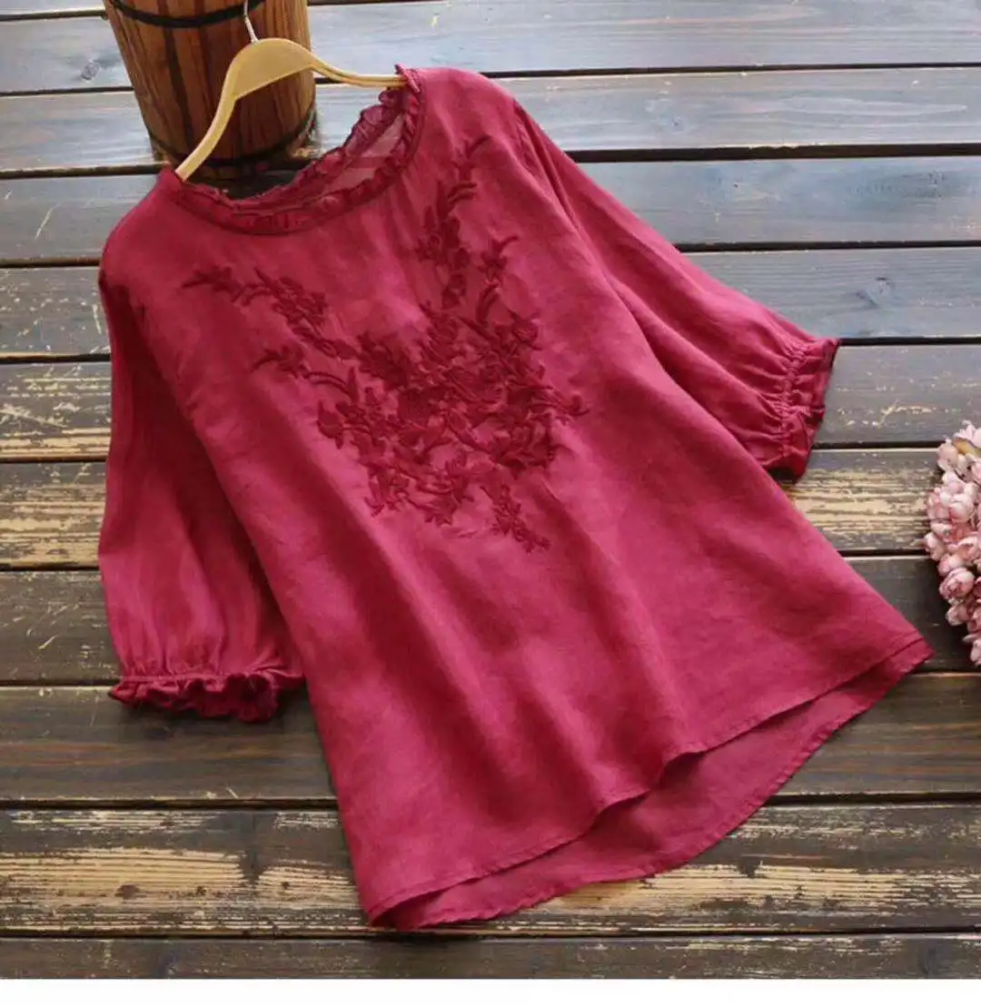 New Women Casual Baisc Summer Blouse Top Shirt Embroidery O-neck Loose Plus Size M~4XL
New Women Casual Baisc Summer Blouse Top Shirt Embroidery O-neck Loose Plus Size M~4XL