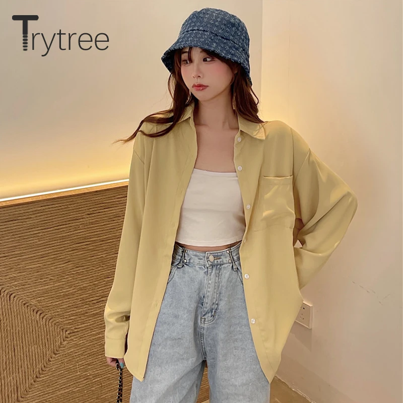 Trytree Spring Autumn Blouse Women Casual Turn-down Collar Solid Pocket Single Breasted Office Lady Oversize Shirt Loose BF Tops
Trytree Spring Autumn Blouse Women Casual Turn-down Collar Solid Pocket Single Breasted Office Lady Oversize Shirt Loose BF Tops