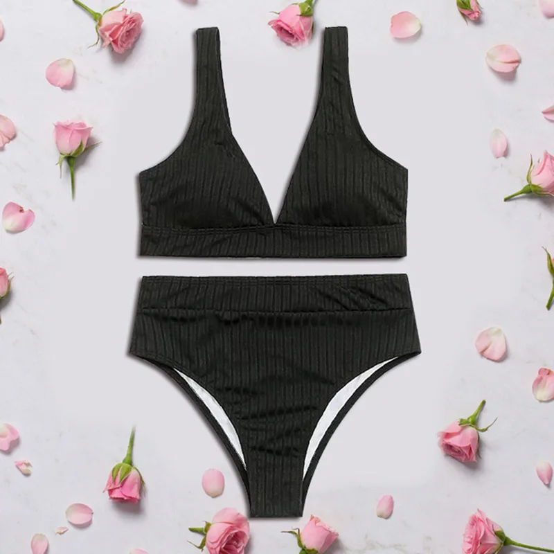 2021 Women's Swimwear Sexy Solid Color Ribbed Bikini High Waist Swimwear Women's V-neck Swimsuit
2021 Women's Swimwear Sexy Solid Color Ribbed Bikini High Waist Swimwear Women's V-neck Swimsuit