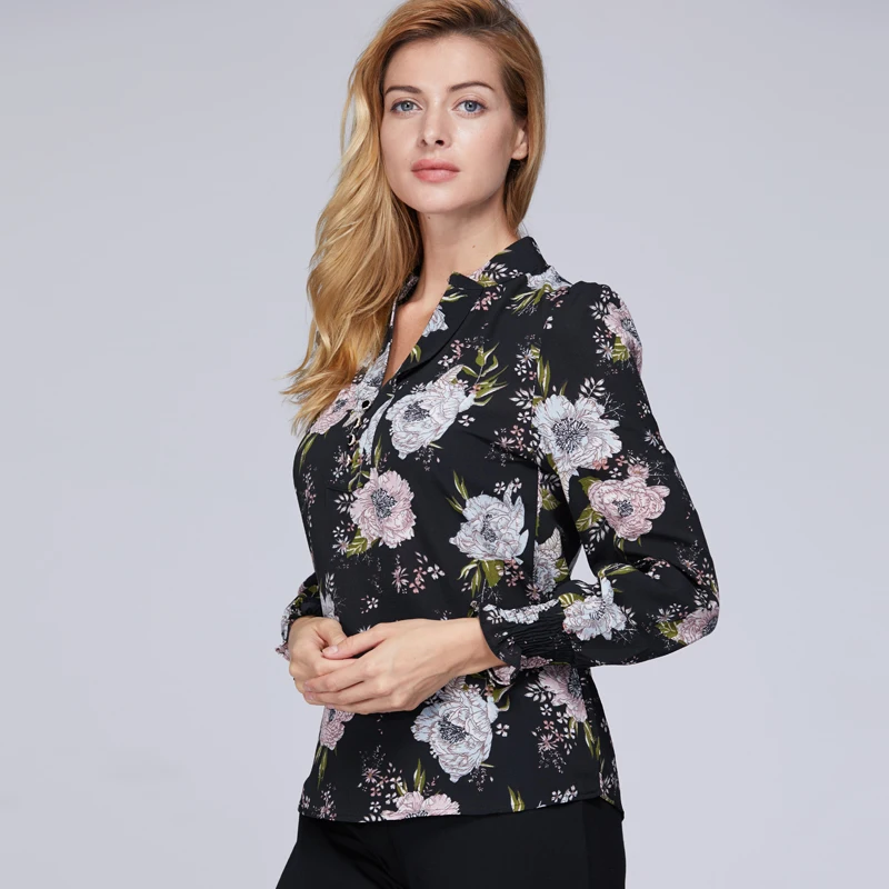 Модная шифоновая блузка с принтом рубашка 2020 женская длинным рукавом модель 3XL