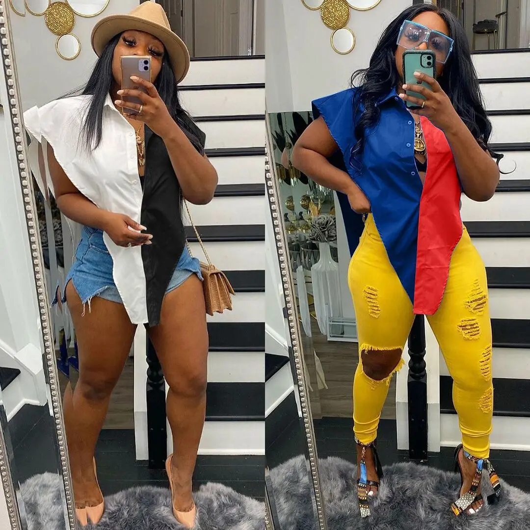 Sexy Patchwork V-shaped Shirt Summer Sleeveless Button Up Tops Women Turn Down Collar Casual Y2k Streetwear Club Party Wear
Sexy Patchwork V-shaped Shirt Summer Sleeveless Button Up Tops Women Turn Down Collar Casual Y2k Streetwear Club Party Wear