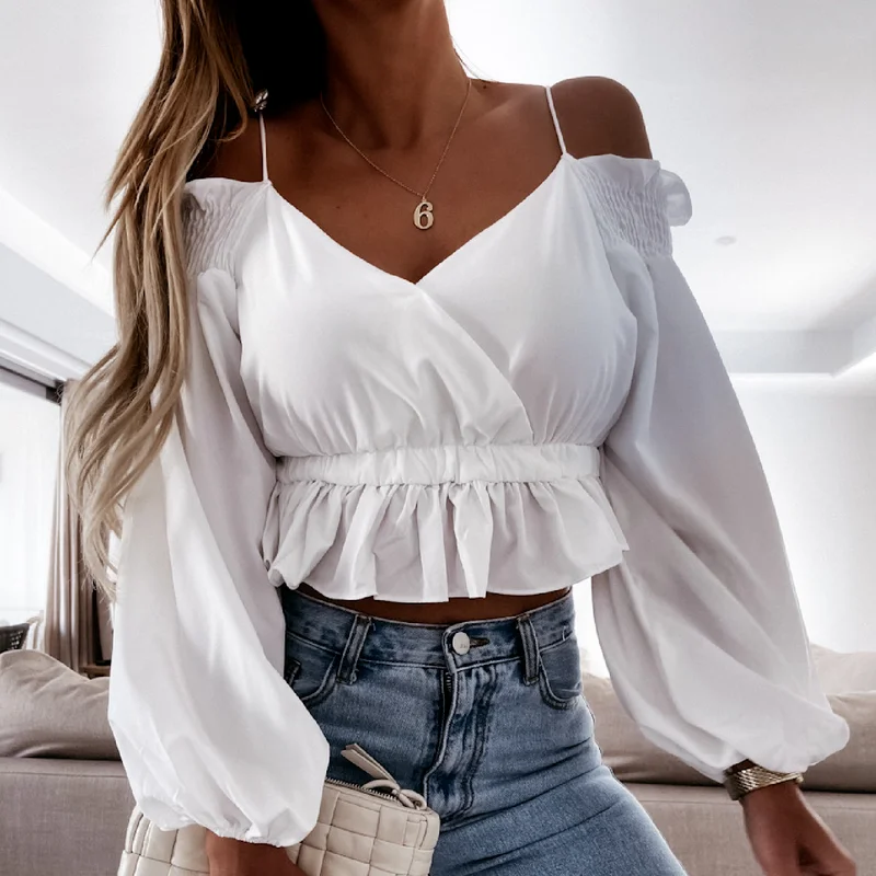 Women's Casual Top Elegant Sling T-shirt Off Shoulder Twill Collar Long Lantern Sleeve Pleated Slim Sheath Sexy Work Streetwear
Women's Casual Top Elegant Sling T-shirt Off Shoulder Twill Collar Long Lantern Sleeve Pleated Slim Sheath Sexy Work Streetwear