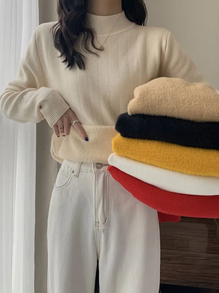 Half High Collar Warm Bottoming Shirts Women Autumn Winter Thick Long Sleeve Straight Knitted Pullovers 6 Colors Office Lady Top
Half High Collar Warm Bottoming Shirts Women Autumn Winter Thick Long Sleeve Straight Knitted Pullovers 6 Colors Office Lady Top