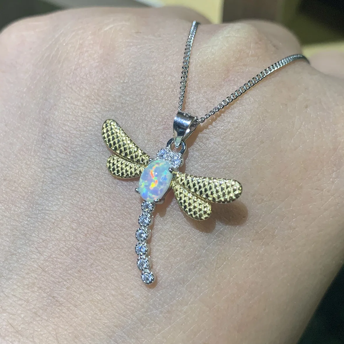 

Jewelry Opal Dainty Sand Beach Pendant Necklace 925 Sterling Silver Dragonfly Necklace