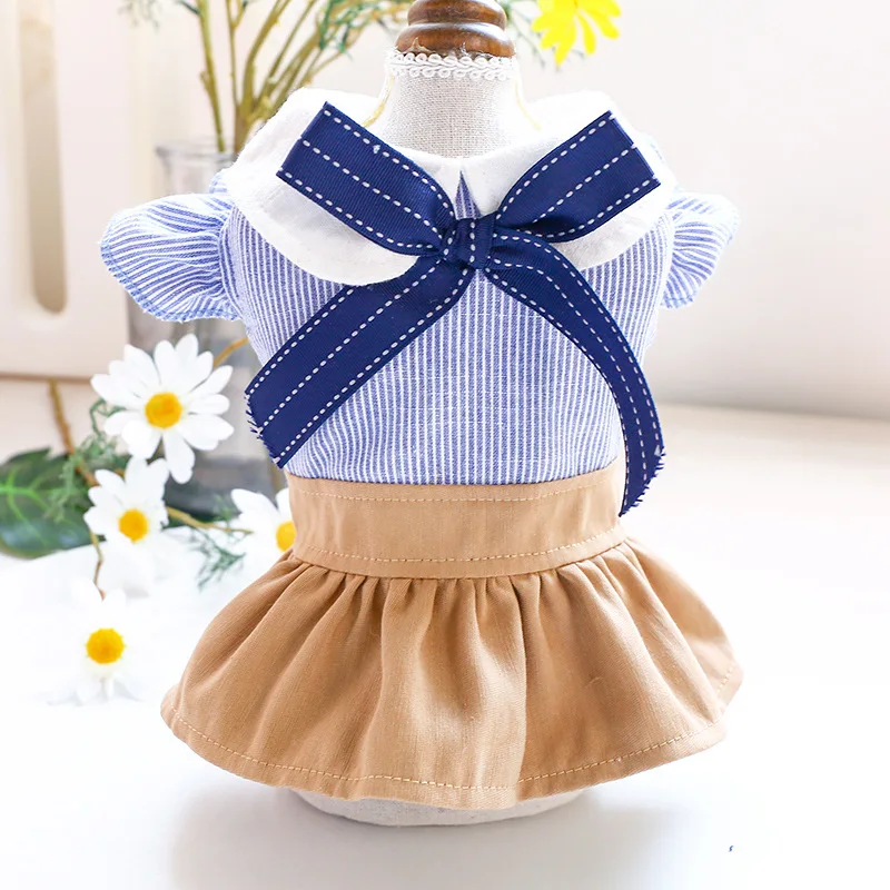Doll Collar Cat Dress Dog Clothes Spring Autumn Bowknot Stripe Splicing Pet Clothing Wasp-waisted For Yorkshire Dog Costumes
Doll Collar Cat Dress Dog Clothes Spring Autumn Bowknot Stripe Splicing Pet Clothing Wasp-waisted For Yorkshire Dog Costumes