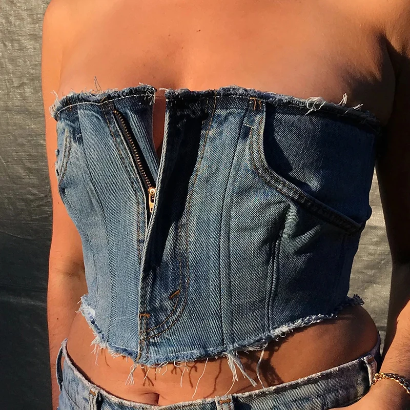 Tank Denim Gothic Back Lace Up Skinny Fashion Tops Sexy Strapless Slim Patched Zipper Corset Top Distressed Thread Remake Y2K
Tank Denim Gothic Back Lace Up Skinny Fashion Tops Sexy Strapless Slim Patched Zipper Corset Top Distressed Thread Remake Y2K
