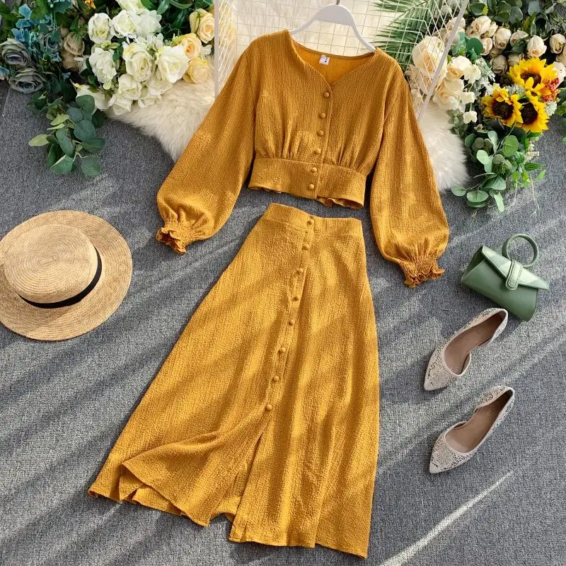 Autumn 2020 Vintage Two Piece Set Elegant Single Breasted Long Sleeve Tops+Skirt Autumn 2 Piece Set Female
Autumn 2020 Vintage Two Piece Set Elegant Single Breasted Long Sleeve Tops+Skirt Autumn 2 Piece Set Female