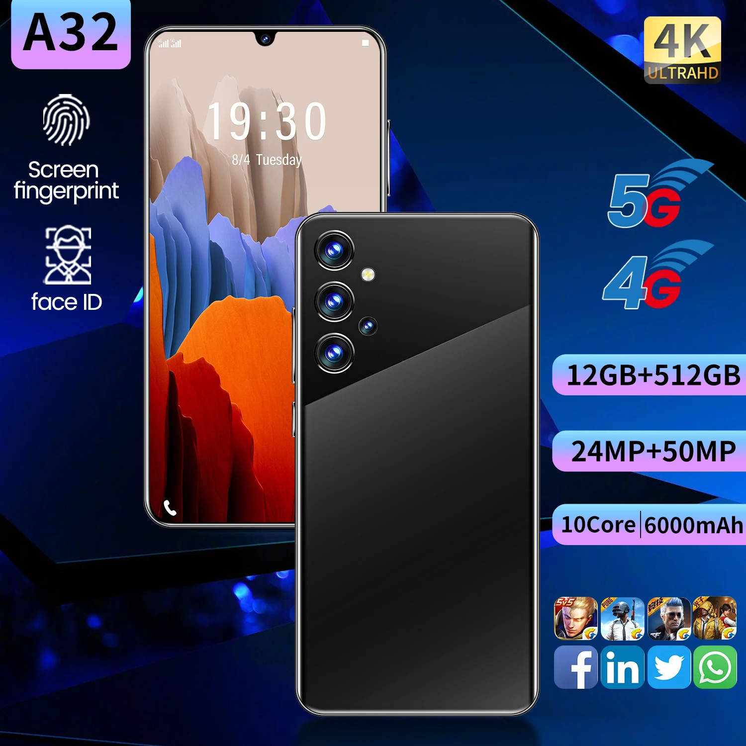 2021 Global A32 6.7 Inch Smartphone Full Screen 10 Core 5G LET 6000mAh 512GB MTK6889 24+50MP Dropscreen Fingerrpint Face Unlock
2021 Global A32 6.7 Inch Smartphone Full Screen 10 Core 5G LET 6000mAh 512GB MTK6889 24+50MP Dropscreen Fingerrpint Face Unlock