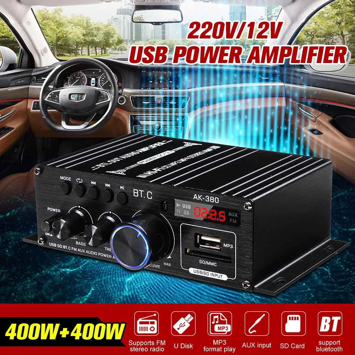 Ak380 Digital Amplifier Stereo BASS Audio Player Car Speaker bluetooth 5.0 Receiver Power Hifi Amplifier Music Player For Home
Ak380 Digital Amplifier Stereo BASS Audio Player Car Speaker bluetooth 5.0 Receiver Power Hifi Amplifier Music Player For Home
