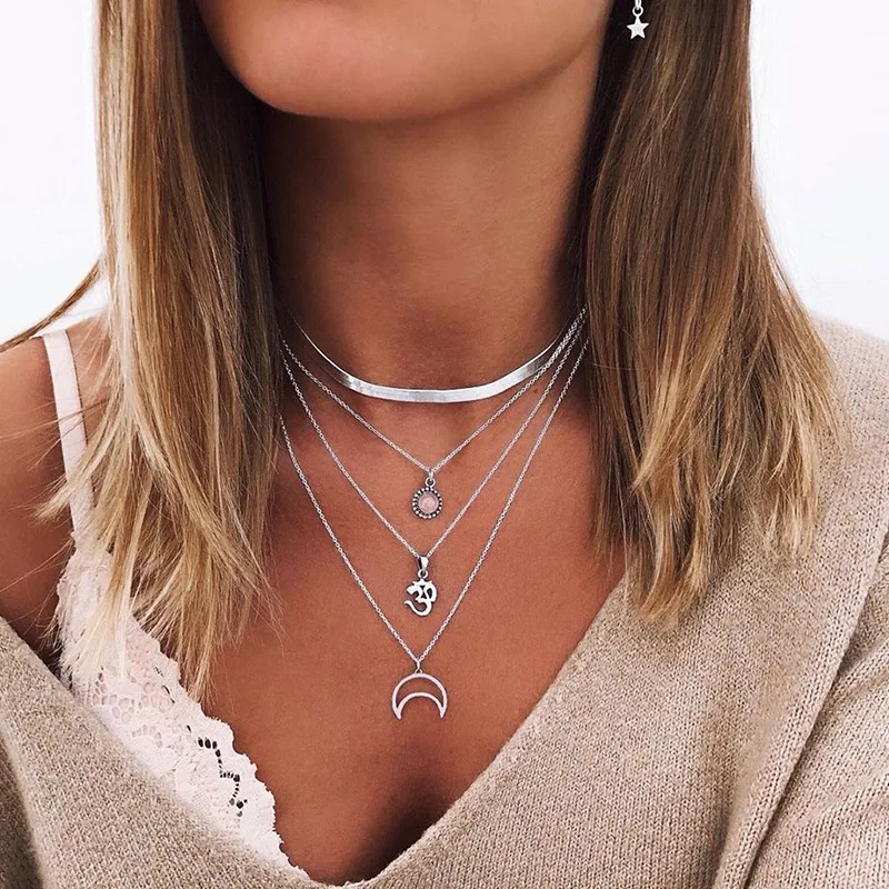 Silver Color Multilayer Chain Necklace Women Jewelry Simple Boho Snake Chain Choker Necklace Vintage Moon Runes Pendant Jewelry
Silver Color Multilayer Chain Necklace Women Jewelry Simple Boho Snake Chain Choker Necklace Vintage Moon Runes Pendant Jewelry