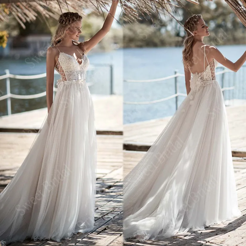 Boho Wedding Dresses 2021 A Line Spaghetti Straps Lace Appliques Beach Bridal Gowns Open Back Vestido De Noiva Sweep Train
Boho Wedding Dresses 2021 A Line Spaghetti Straps Lace Appliques Beach Bridal Gowns Open Back Vestido De Noiva Sweep Train