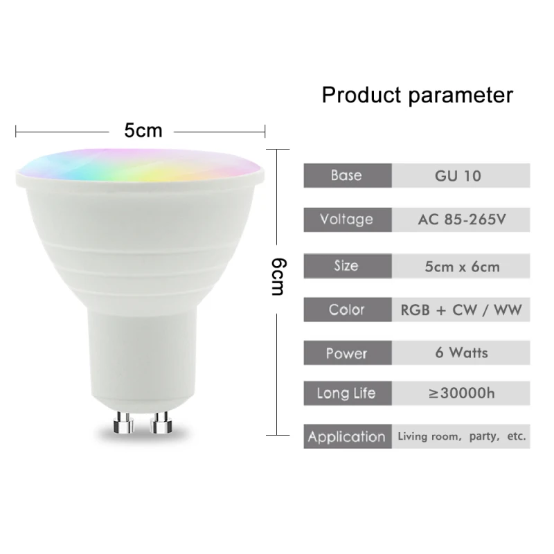 Saving Light Bulb Spotlight Wifi Smart Light Bulb 6w RGB+CW Light Lamp APP Remote Control Work With Alexa Google
Saving Light Bulb Spotlight Wifi Smart Light Bulb 6w RGB+CW Light Lamp APP Remote Control Work With Alexa Google