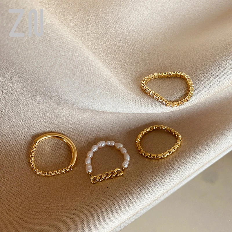 ZN 2021 Crystal pearl Rings Cute Minimalist Gold Color Chain Geometric Stacked Fashion Rings for Women Party Gift Jewelry
ZN 2021 Crystal pearl Rings Cute Minimalist Gold Color Chain Geometric Stacked Fashion Rings for Women Party Gift Jewelry