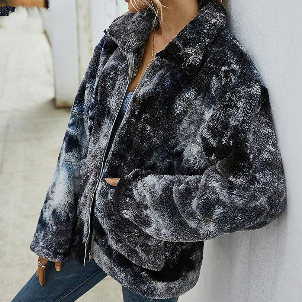 Tie-dye Casual Fleece Jackets Long Sleeve Zipper Overcoat Pocket Women 2020 Autumn Winter Pink Short Coats Loose Outwear
Tie-dye Casual Fleece Jackets Long Sleeve Zipper Overcoat Pocket Women 2020 Autumn Winter Pink Short Coats Loose Outwear