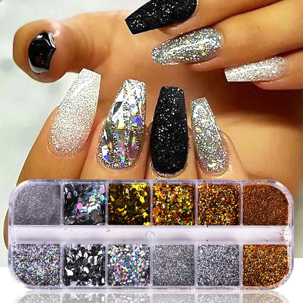 12 Grid/set Holographic Nail Glitter Powder Flakes Sequin Rose Gold Silver DIY Dipping Powder for Acrylic Nails Tools
12 Grid/set Holographic Nail Glitter Powder Flakes Sequin Rose Gold Silver DIY Dipping Powder for Acrylic Nails Tools