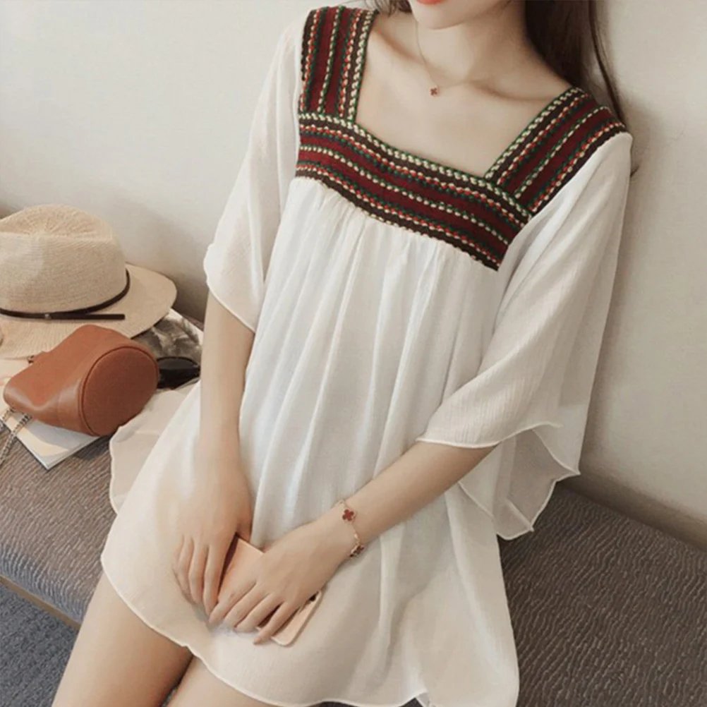 Women Shirt Summer National Style Loose Thin Embroidery U Collar Chiffon Blouse National Style Embroidery Soft Breathable #30
Women Shirt Summer National Style Loose Thin Embroidery U Collar Chiffon Blouse National Style Embroidery Soft Breathable #30