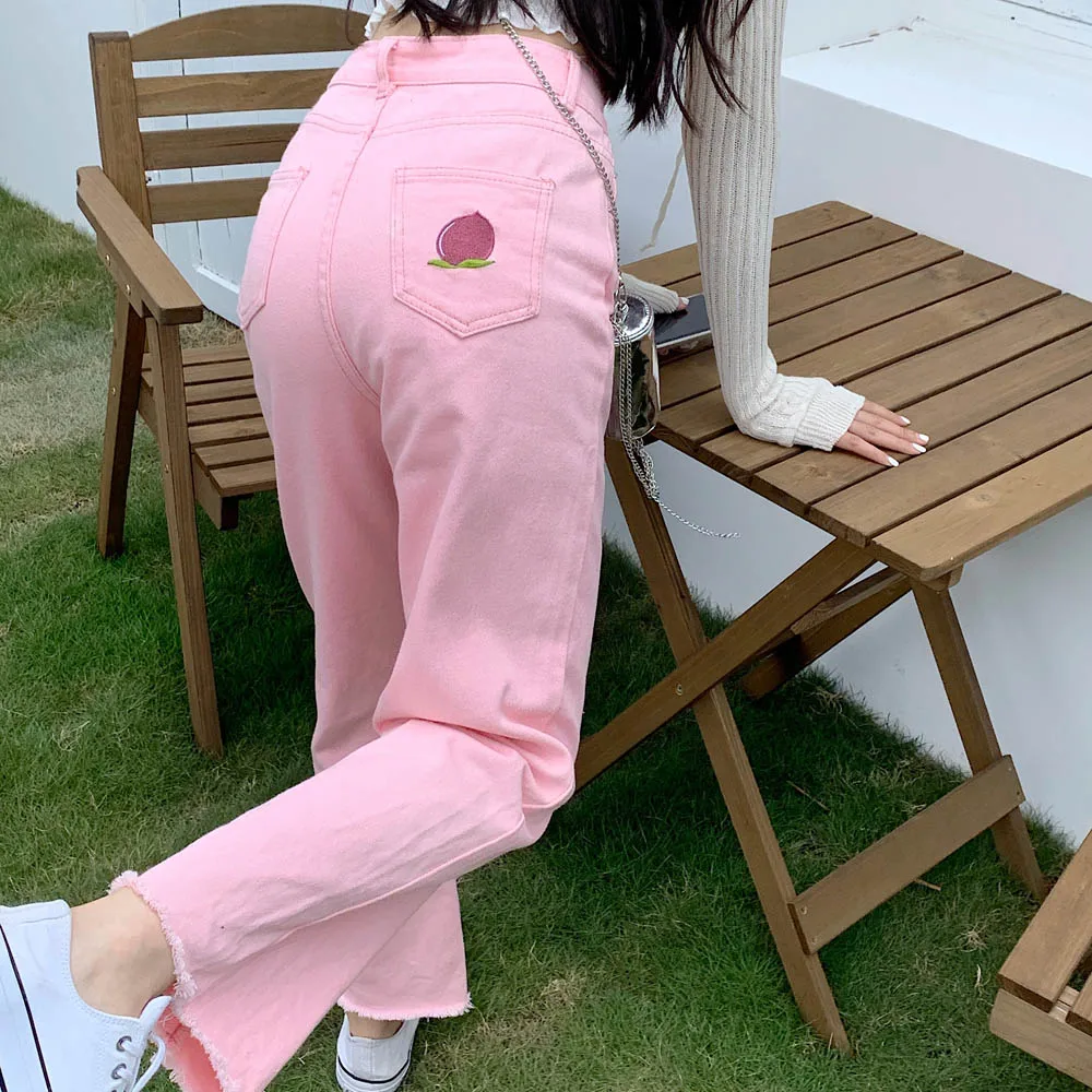 Jeans Women Harajuku College Style Loose High Waist Denim Wide Leg Pants Straight Pink Peach Embroidery Casual Cowboy Trousers
Jeans Women Harajuku College Style Loose High Waist Denim Wide Leg Pants Straight Pink Peach Embroidery Casual Cowboy Trousers